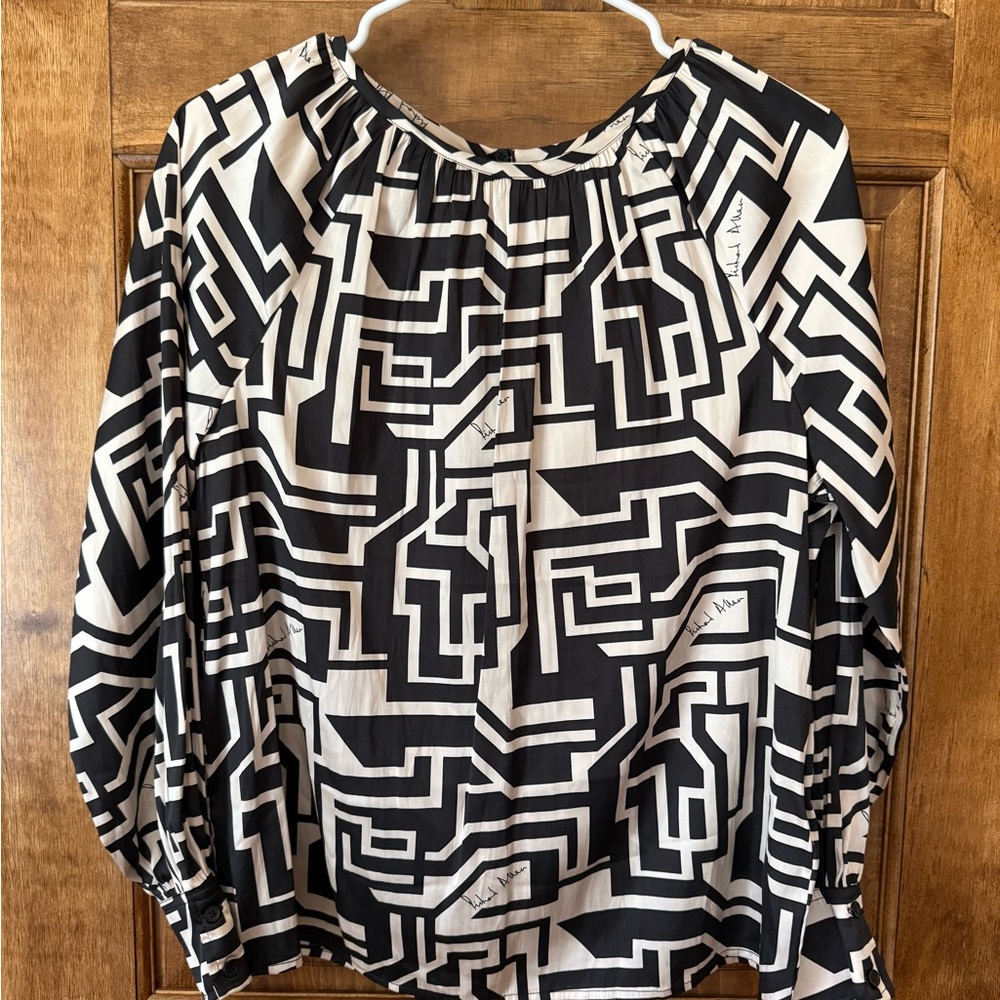 H&M x Richard Allen Black & Cream Geometric Long-Sleeve Women's Top